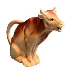 Vintage Czech China Cow Creamer Figurine Brown 5" Pottery Collectible with Handl